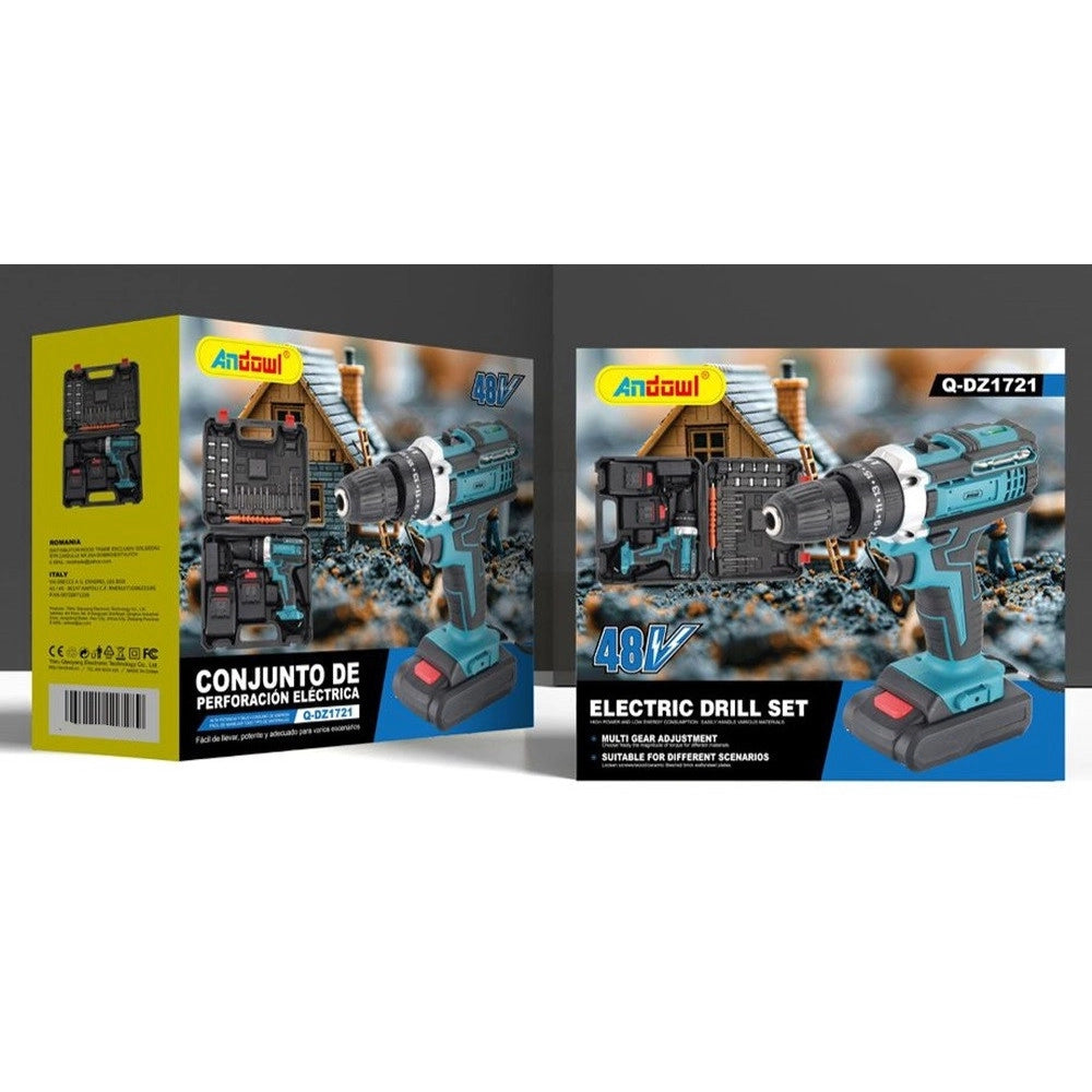 Trade Shop - Set Trapano Avvitatore Elettrico A Batteria 48v Con Valigetta Porta Attrezzi Q-dz1721 -
