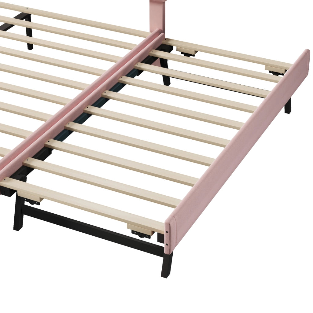Letto imbottito rosa 140x200 cm in velluto con rete e letto estraibile