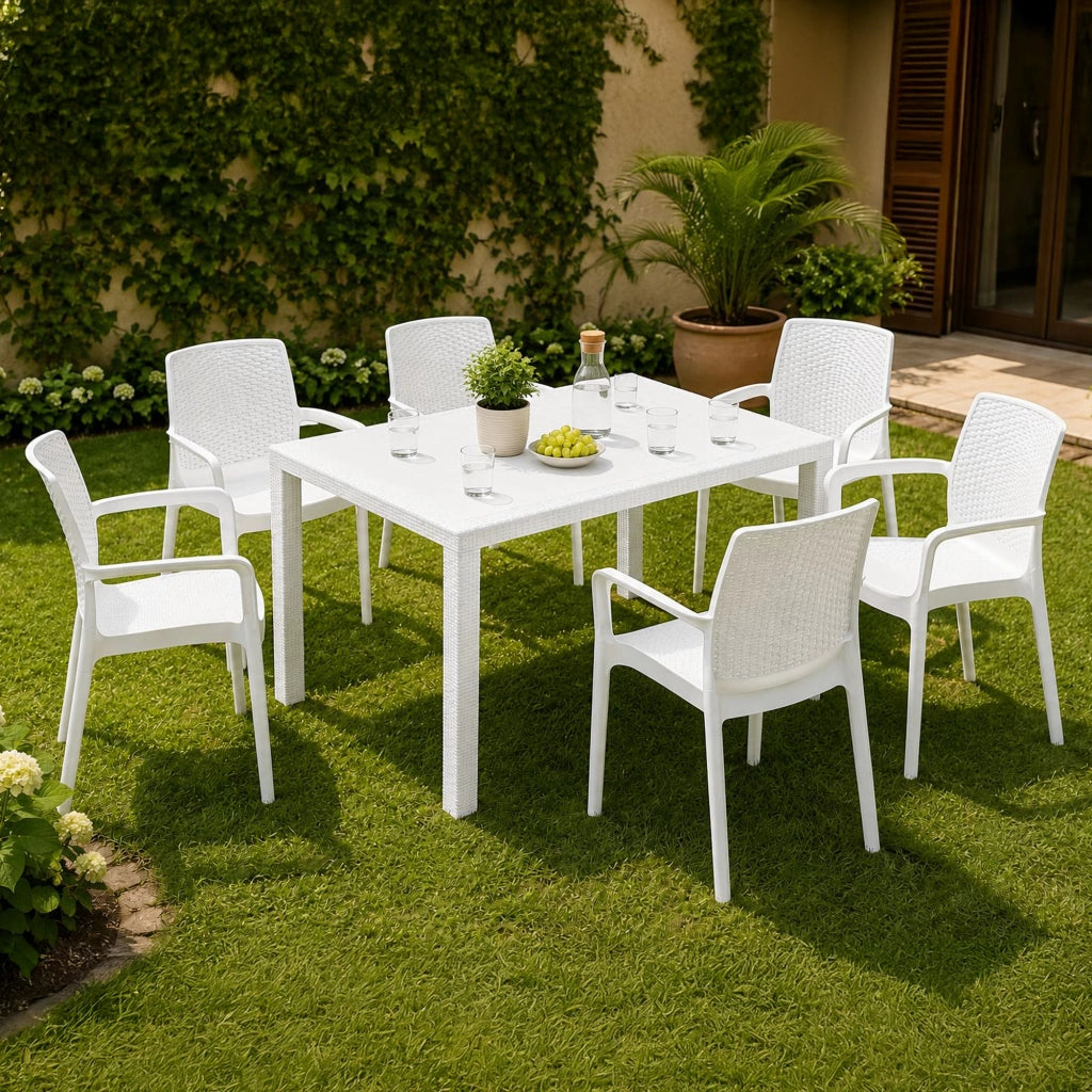 Salottino Outdoor Matarene, set Salotto da Esterno 6 Posti Made in Italy, Bianco