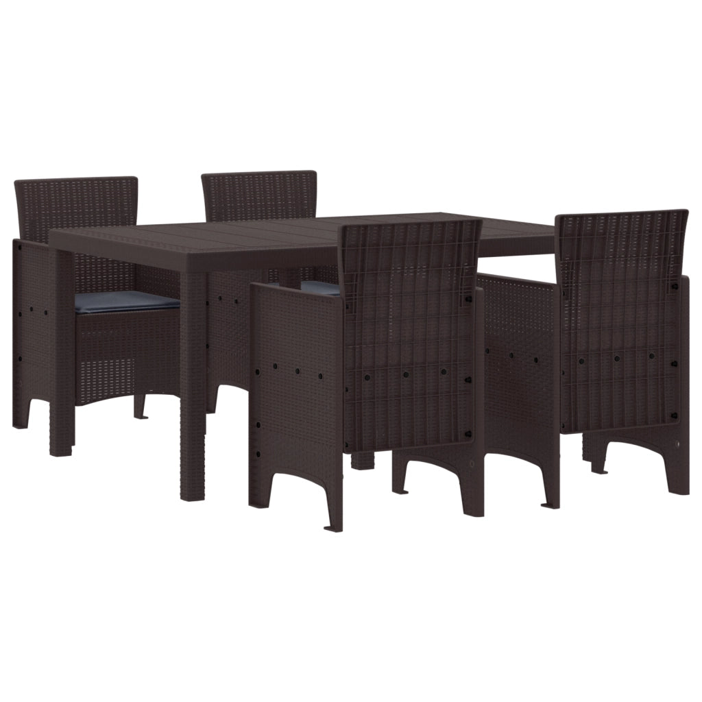 Set da Pranzo da Giardino in 5 Pezzi con Cuscini in Polyrattan Marrone