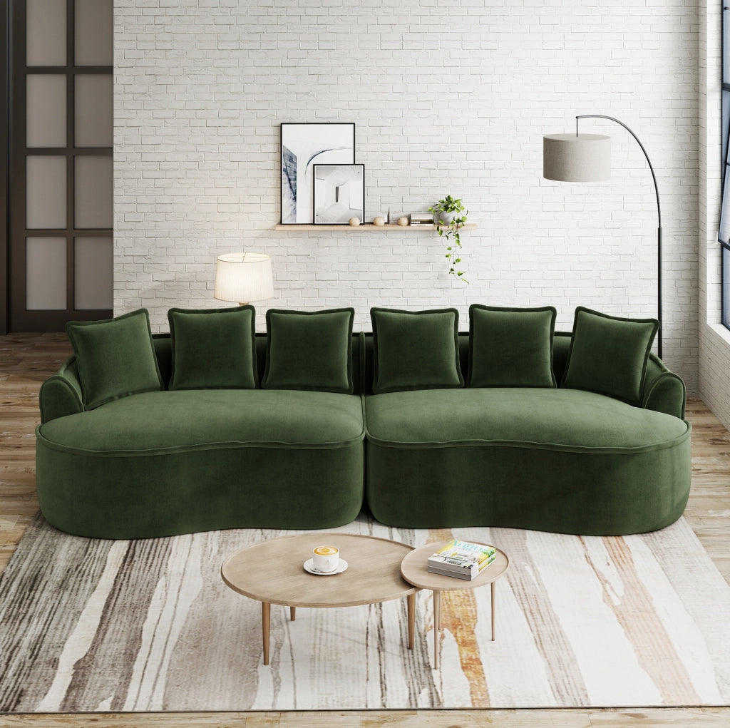 Divano modulare senza struttura in chenille verde 320x114x67 cm con seduta profonda e cuscini