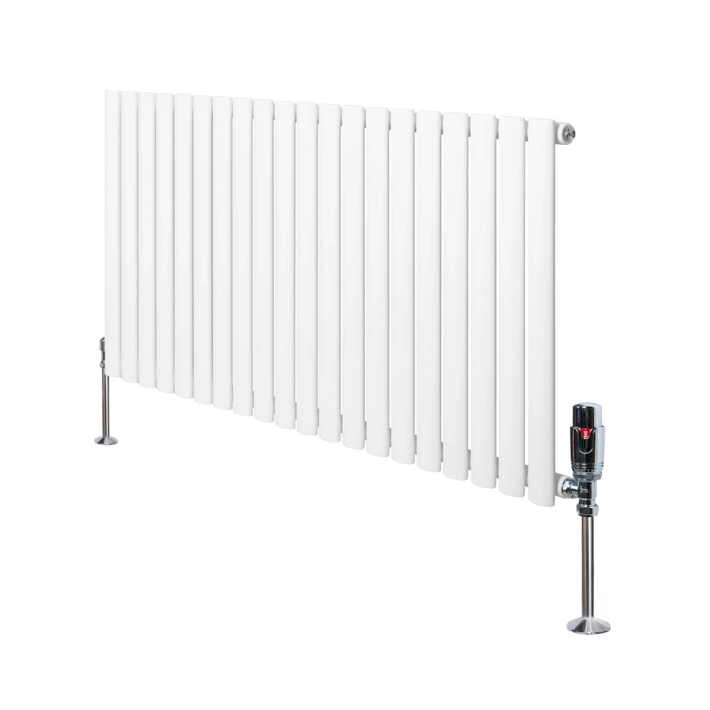 Radiatore Orizzontale Ovale 600x1200mm Bianco con Valvole TRV
