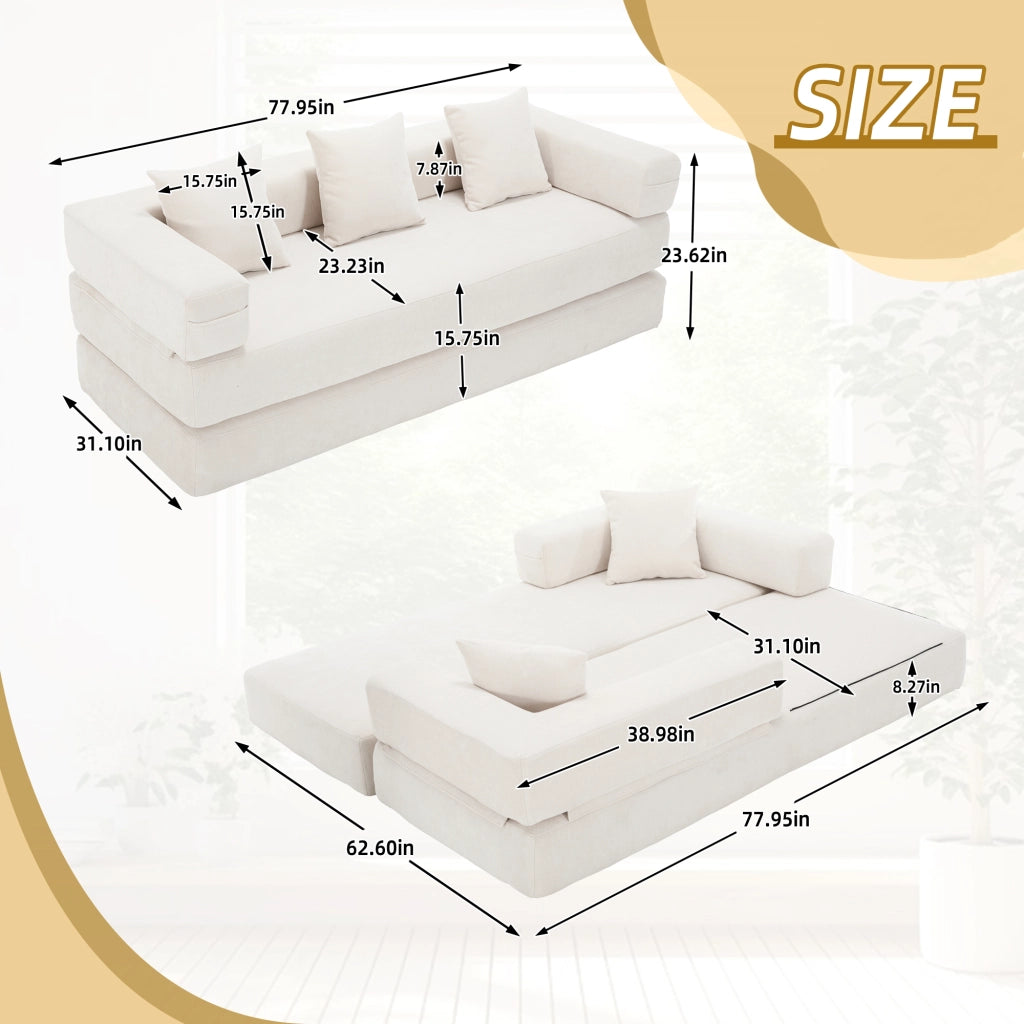 Divano modulare in tessuto Chenille beige con tasche laterali, base antiscivolo e struttura DIY