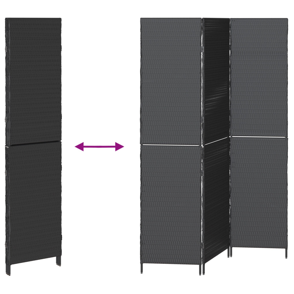 Divisorio per stanze 3 pannelli pieghevole nero 146x180 cm in polyrattan
