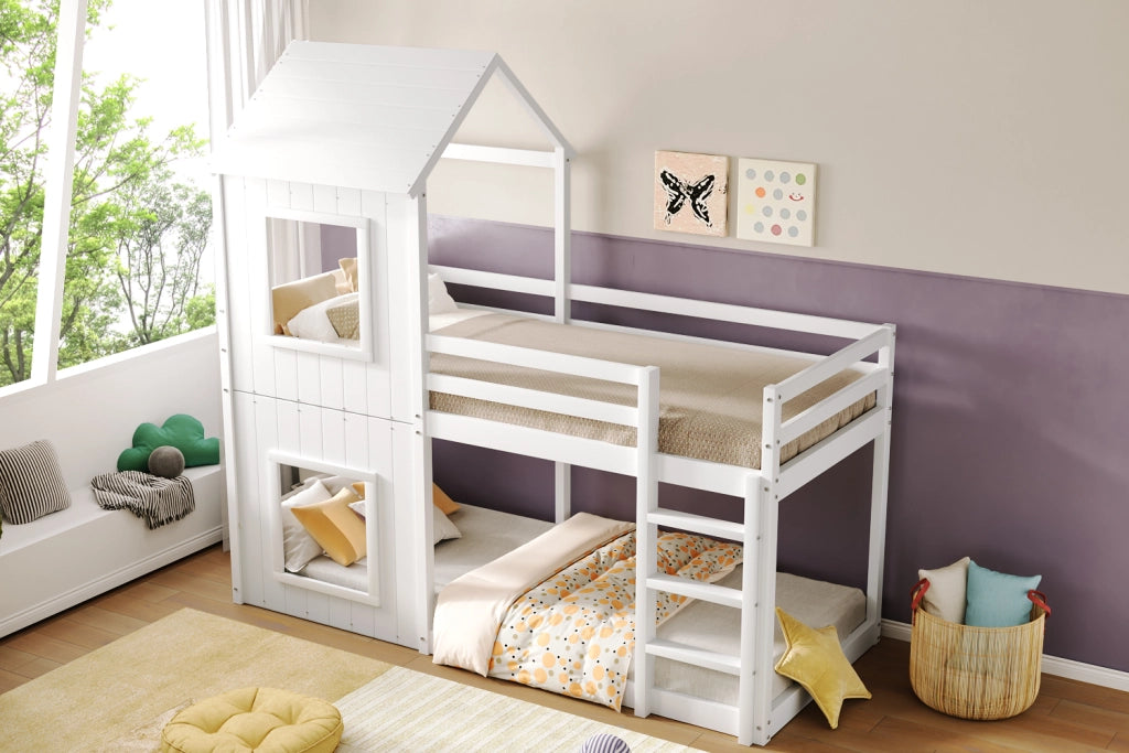 Letto a soppalco per bambini 90 × 200 cm con scala et barriera di sicurezza, senza materasso, bianco