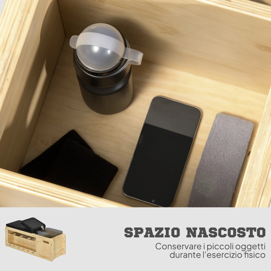 Panca Multifunzione con Schienale Regolabile, Vano Contenitore, Rack per Pesi ed Elastici, Legno