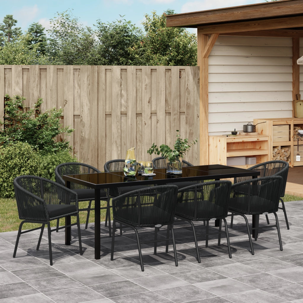 Set da Pranzo da Giardino 9 Pezzi Nero Rattan Polimerico