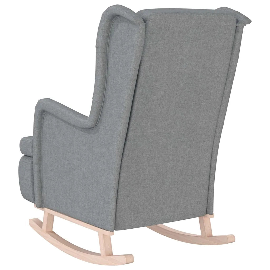 Poltrona Gambe a Dondolo-Sedia a dondolo Legno di Hevea Grigio Chiaro Tessuto