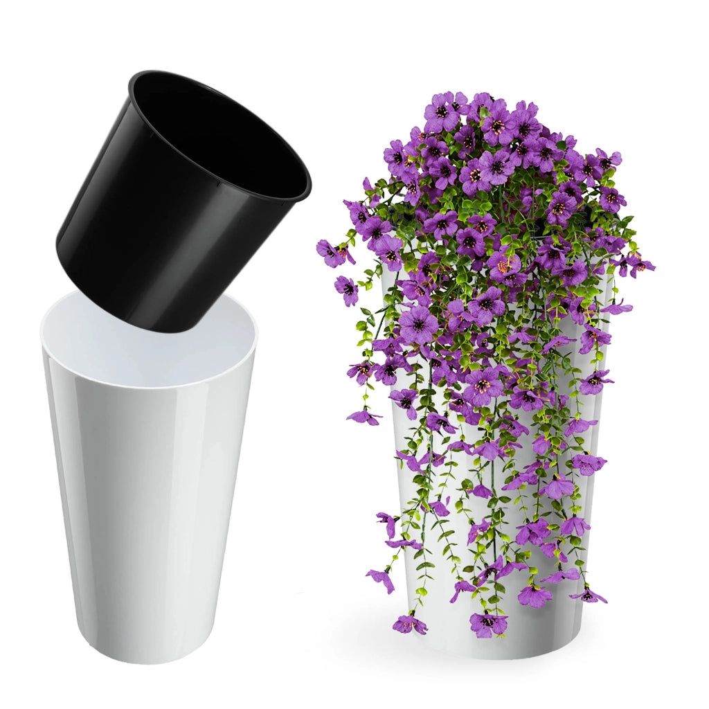 Vaso da fiori KADAX 47 cm con coperchio e inserto, in plastica bianca.