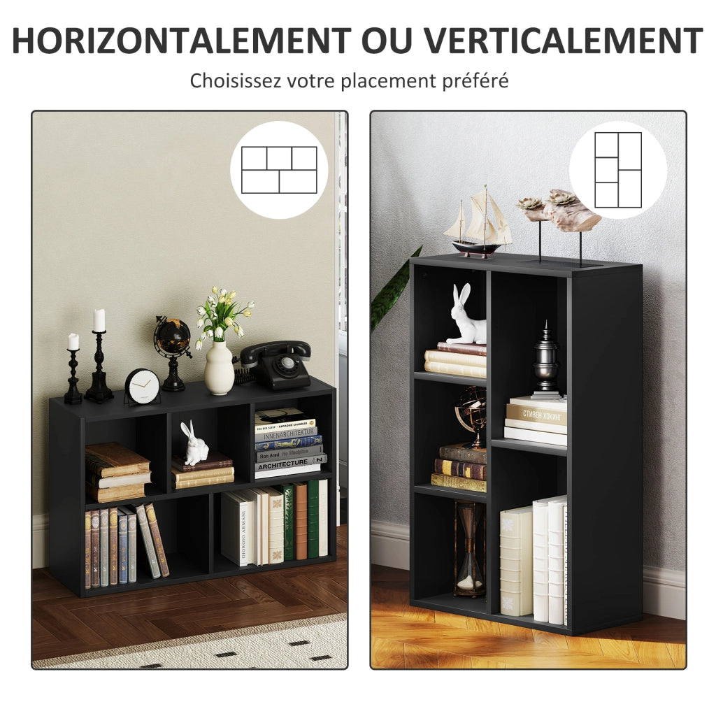 Libreria scaffale mobile con 5 scomparti ¨C zephmum ¨C nero 50x24x80 cm
