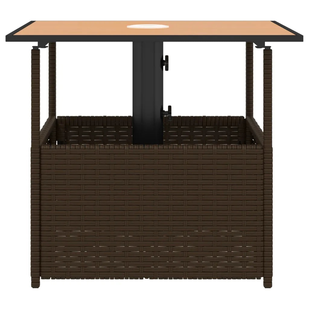 Tavolo Giardino | Tavolino da esterno Foro Ombrellone Marrone 55x55x46,5cm Polyrattan