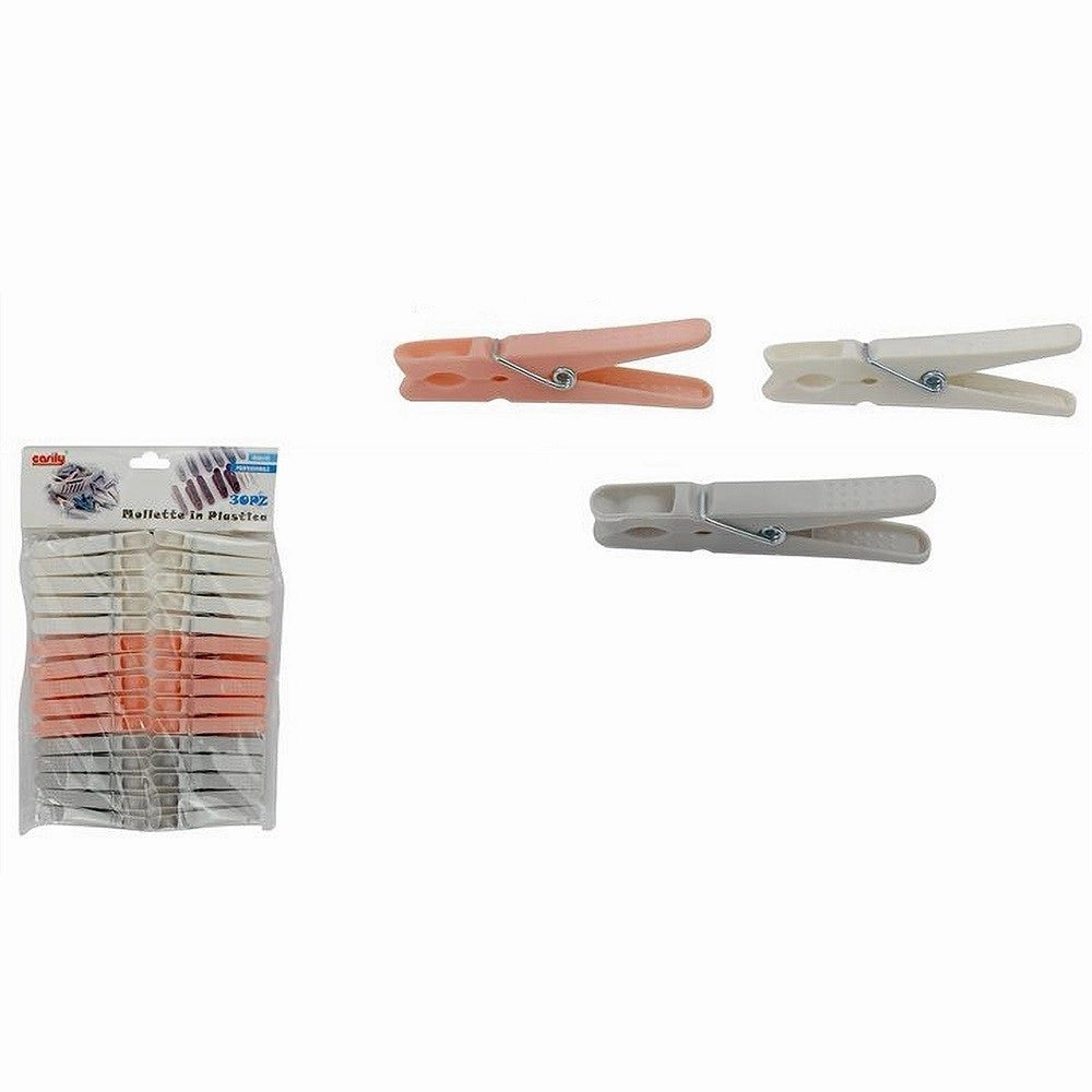 Trade Shop - Set 30 Pz Mollette In Plastica Colorate 8 Cm Pinze Bucato Panni Multiuso 69540 -