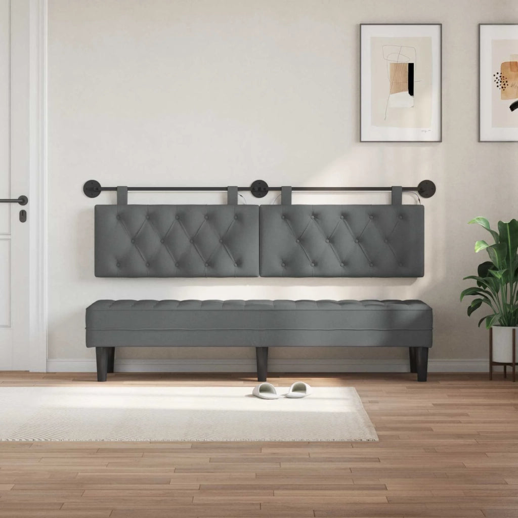 Testiera sospesa Con luce LED Grigio Scuro Tessuto 3424654