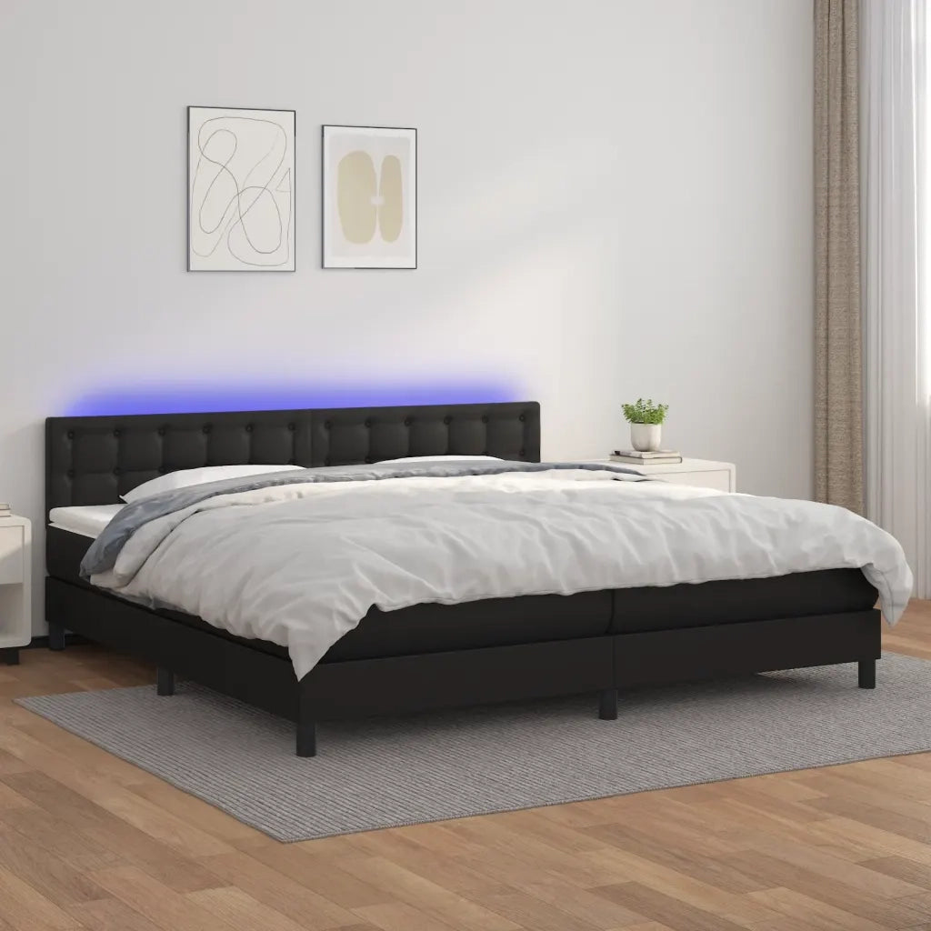 Giroletto a Molle con Materasso e LED Nero 200x200cm Similpelle 3134243