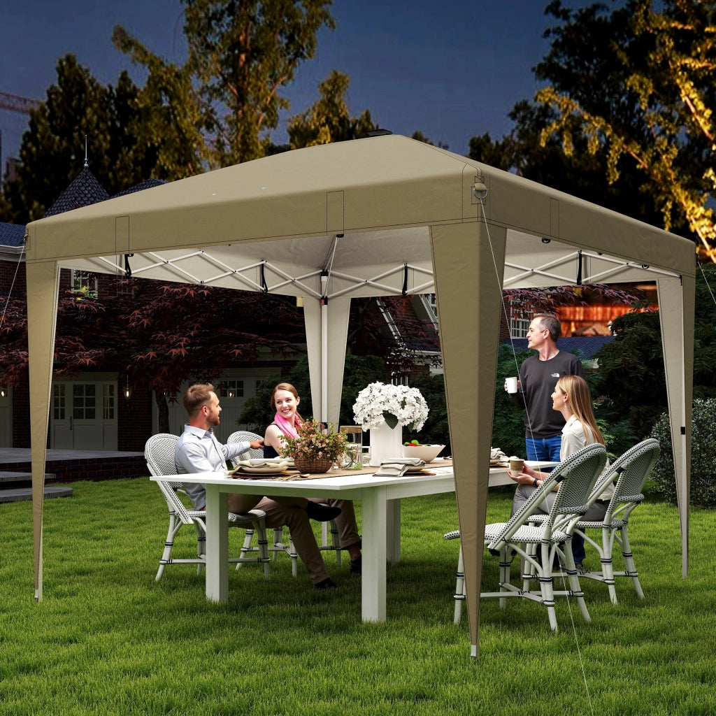 Tendone da giardino 3x3m pieghevole regolabile con illuminazione telecomando ¨C zephmum ¨C crema