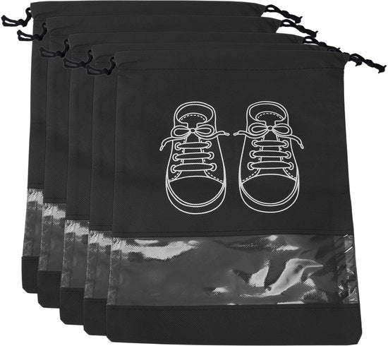 Set di Tasche per Scarpe da 5 pezzi - Ademendente - Corda di Trasporto - Medio - 26,5 cm x 36 cm - Finestra Transparente - Tasca per Scarpe da Portare