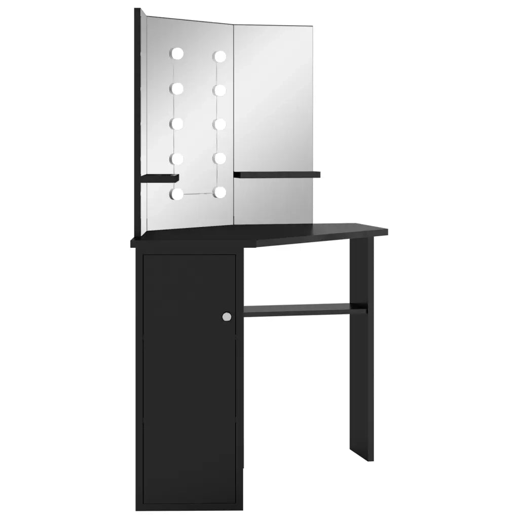 Tavolino da Trucco-Toeletta Angolare con LED Nero 111x54x141,5 cm
