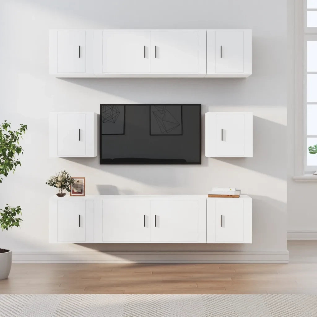 Set Mobili Porta TV 8pz Bianco in Legno Multistrato 3188670