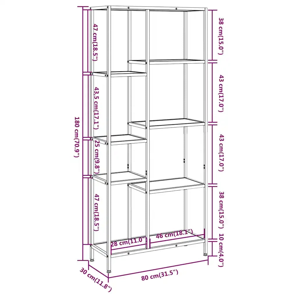 Scaffale per Libri 80x30x180 cm Acciaio e Legno Multistrato 336359