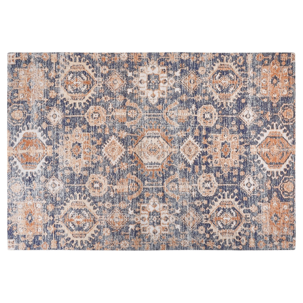 Tappeto lungo in cotone blu e rosso 140 x 200 cm con effetto invecchiato stile orientale ingresso soggiorno