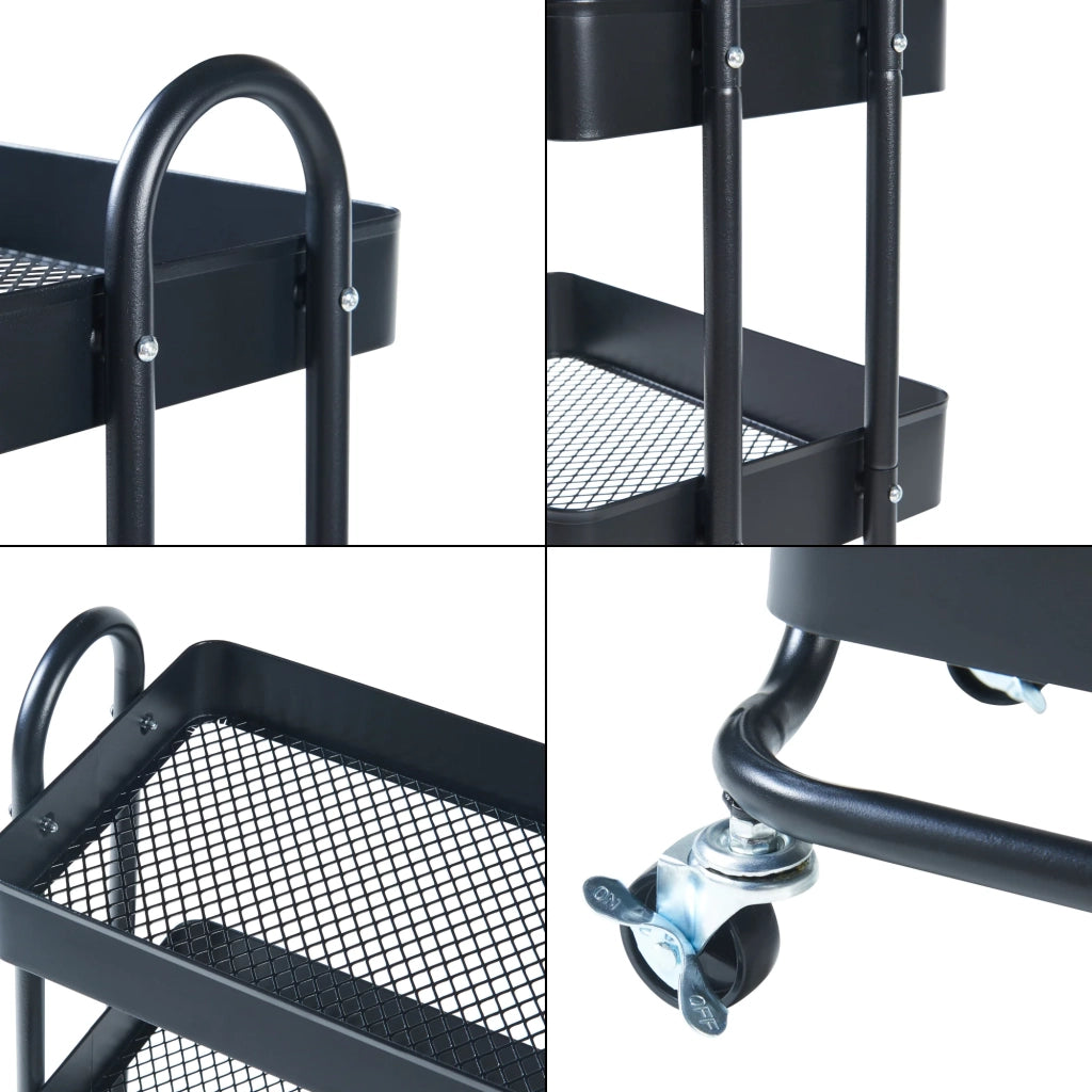 Carrello di servizio mobile contenitore per cucina/soggiorno con 4 cestelli acciaio 104 x 46 x 35 cm nero opaco 03_0009237