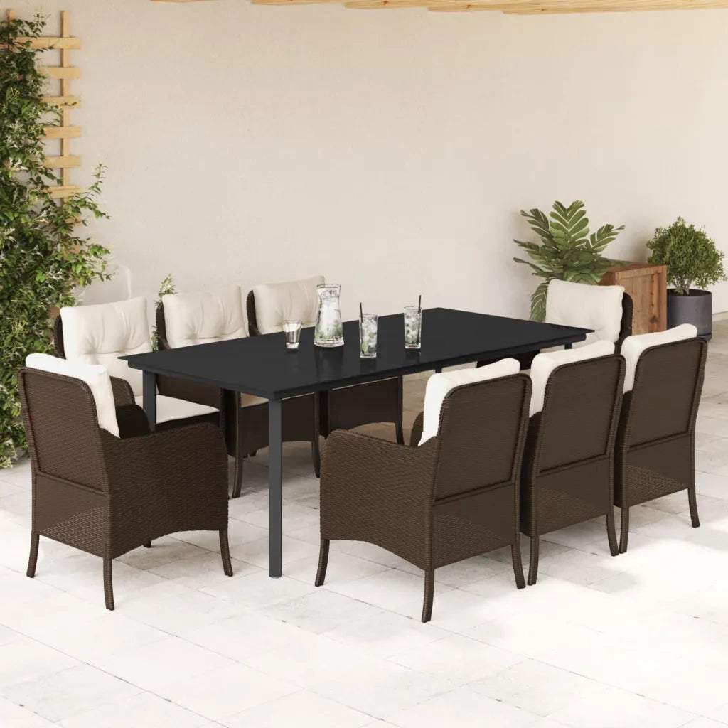 Set da Pranzo da Giardino 9pz con Cuscini Marrone in Polyrattan 3211947