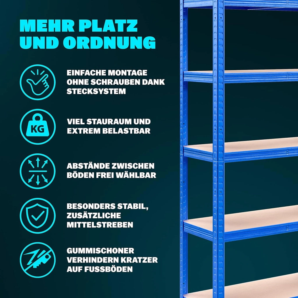Scaffale in Metallo 2 pz 180x90x40cm 875kg Scaffalatura Officina Magazzino 5 Ripiani MDF Blu