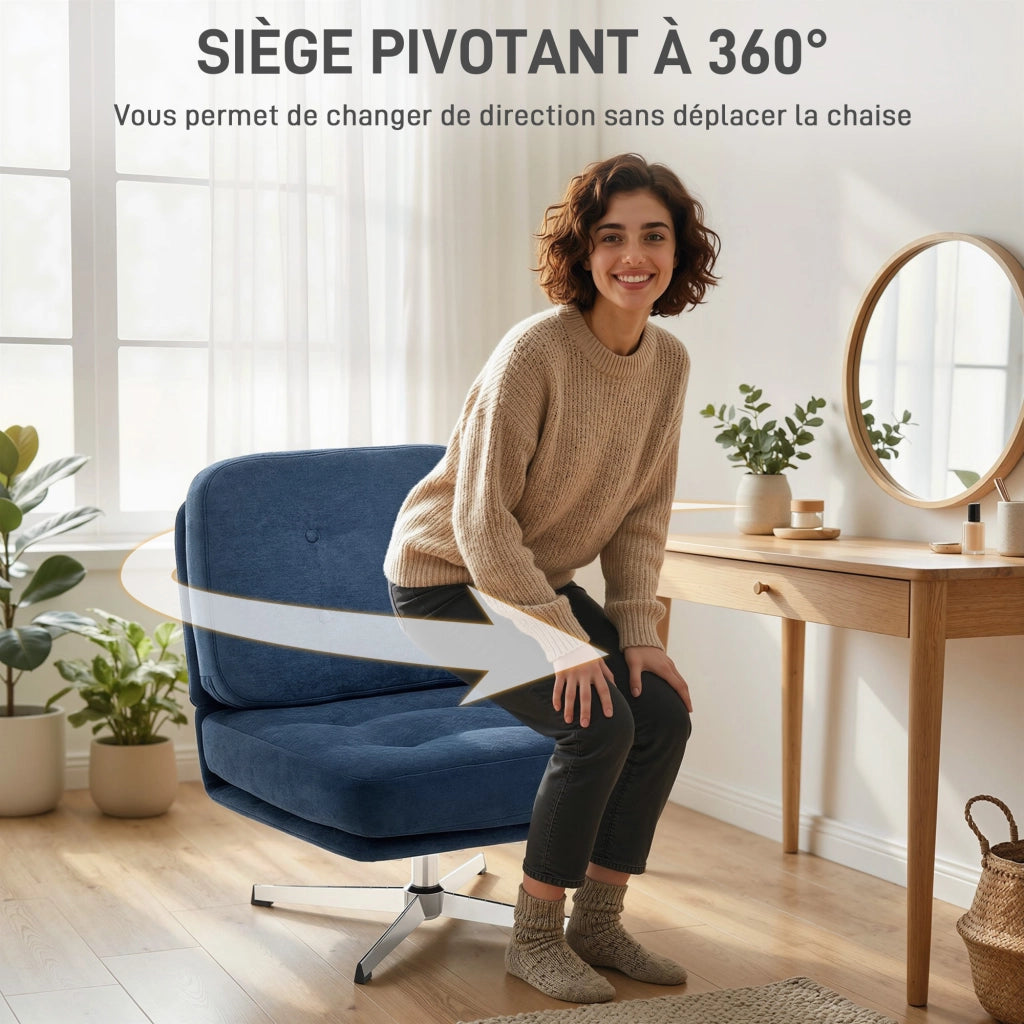 Poltrona girevole senza braccioli in tessuto chenille ¨C zephmum ¨C 70x87x84 cm blu scuro