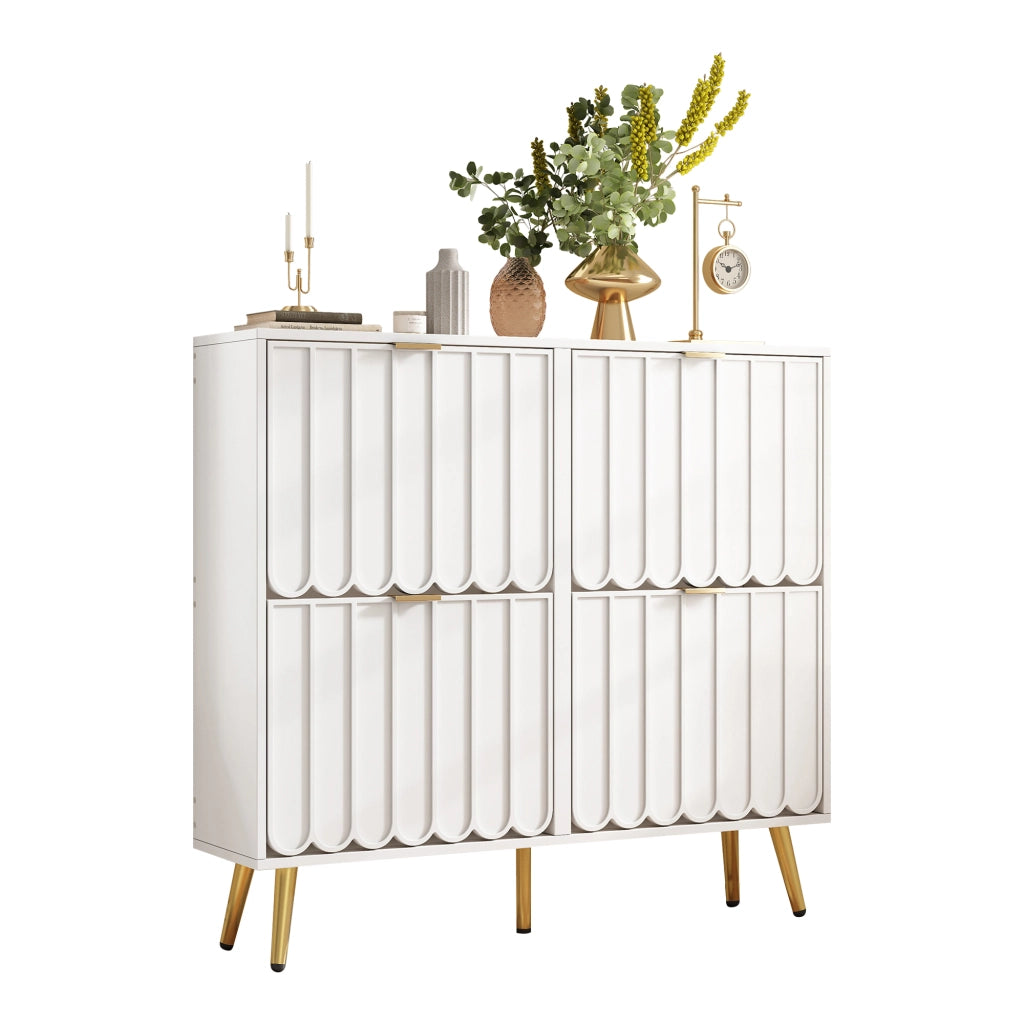 Scarpiera a Ribalta con 4 Ante ¨C Xylo ¨C Bianco, Salvaspazio, Ripiani Regolabili, 100x24x91.5 cm