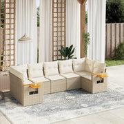 Set Divani da Giardino 7 pz con Cuscini Beige in Polyrattan 3227108