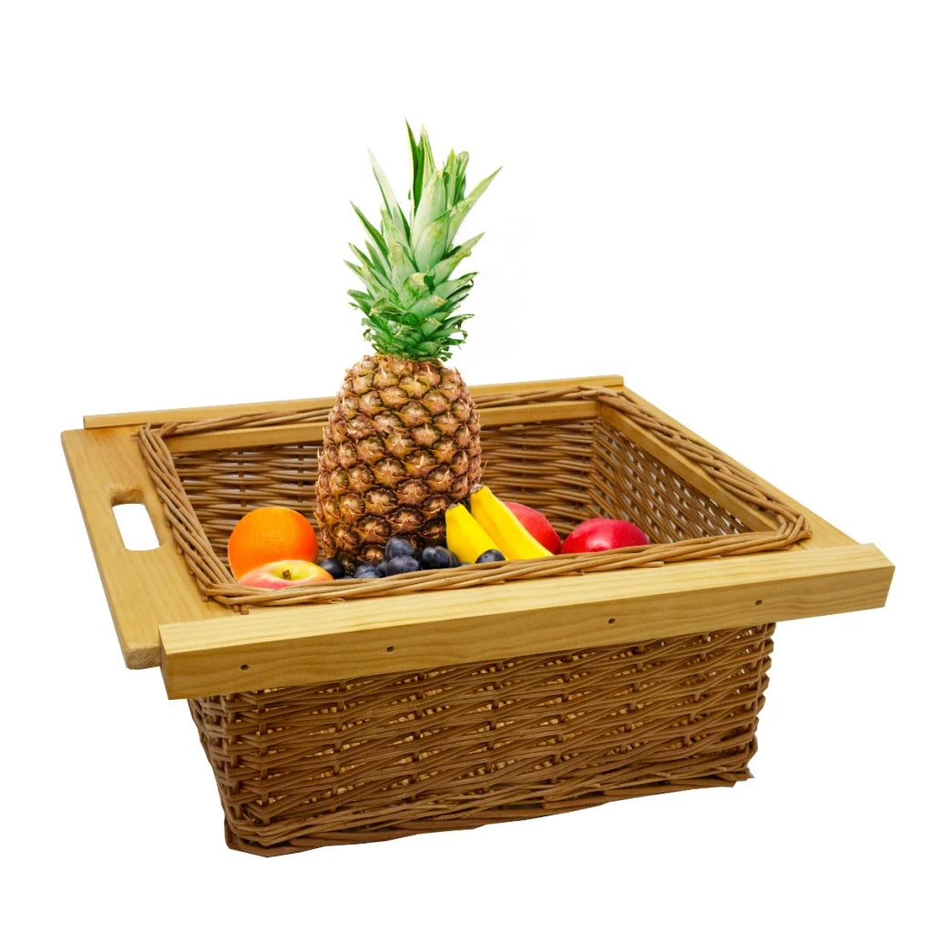 Cestelli Estraibili in Vimini per Cucina Cassetti Organizzazione Credenza Cesto in Vimini con Telaio e Binari in Legno di Faggio per Dispensa da 50cm Organizza Unità 50 cm con Viti GRATIS - 3 Cesti