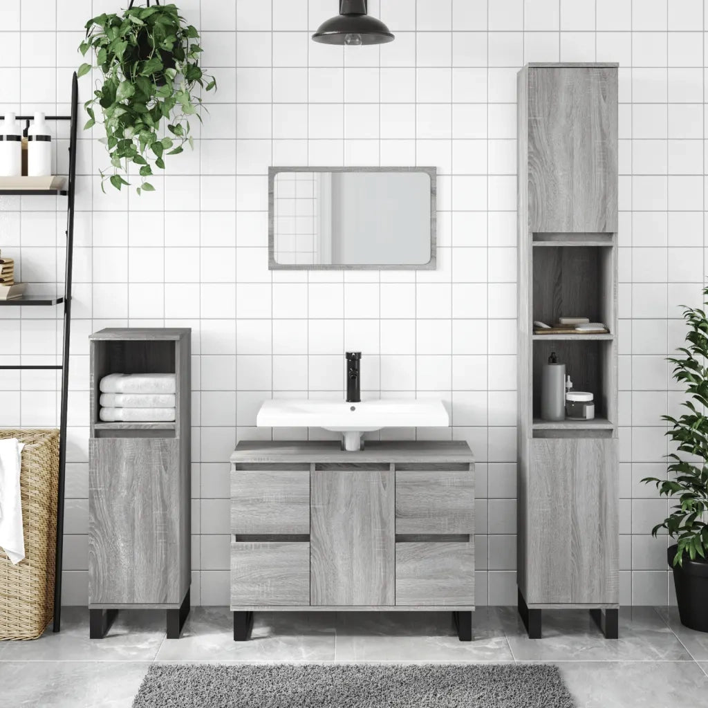Armadietto Bagno Grigio Sonoma 30x30x100cm in Legno Multistratocod mxl 104677