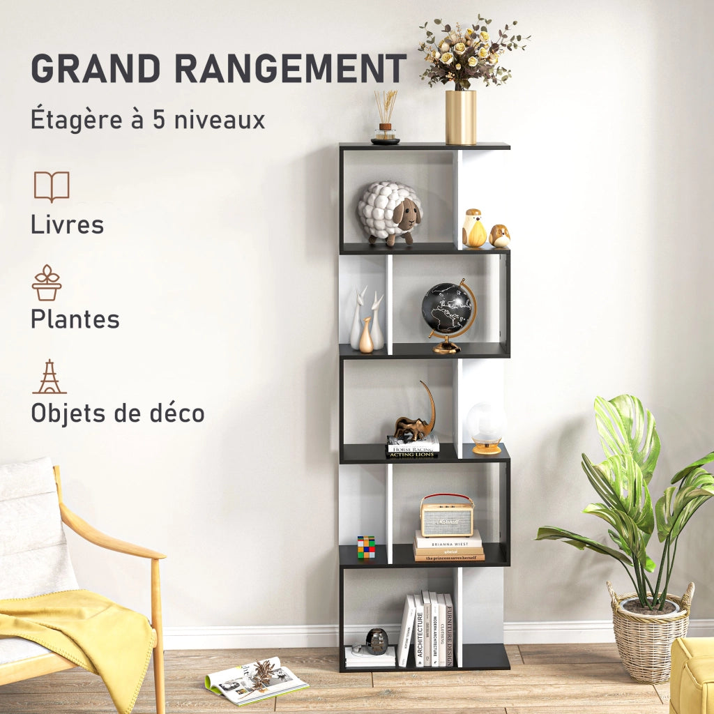 Libreria a 5 livelli a forma di S ¨C zephmum ¨C nero bianco 60x24x184.5