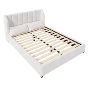 Letto Matrimoniale 140 x 200 cm con rete a doghe; testiera imbottita e 2 cuscini Beige