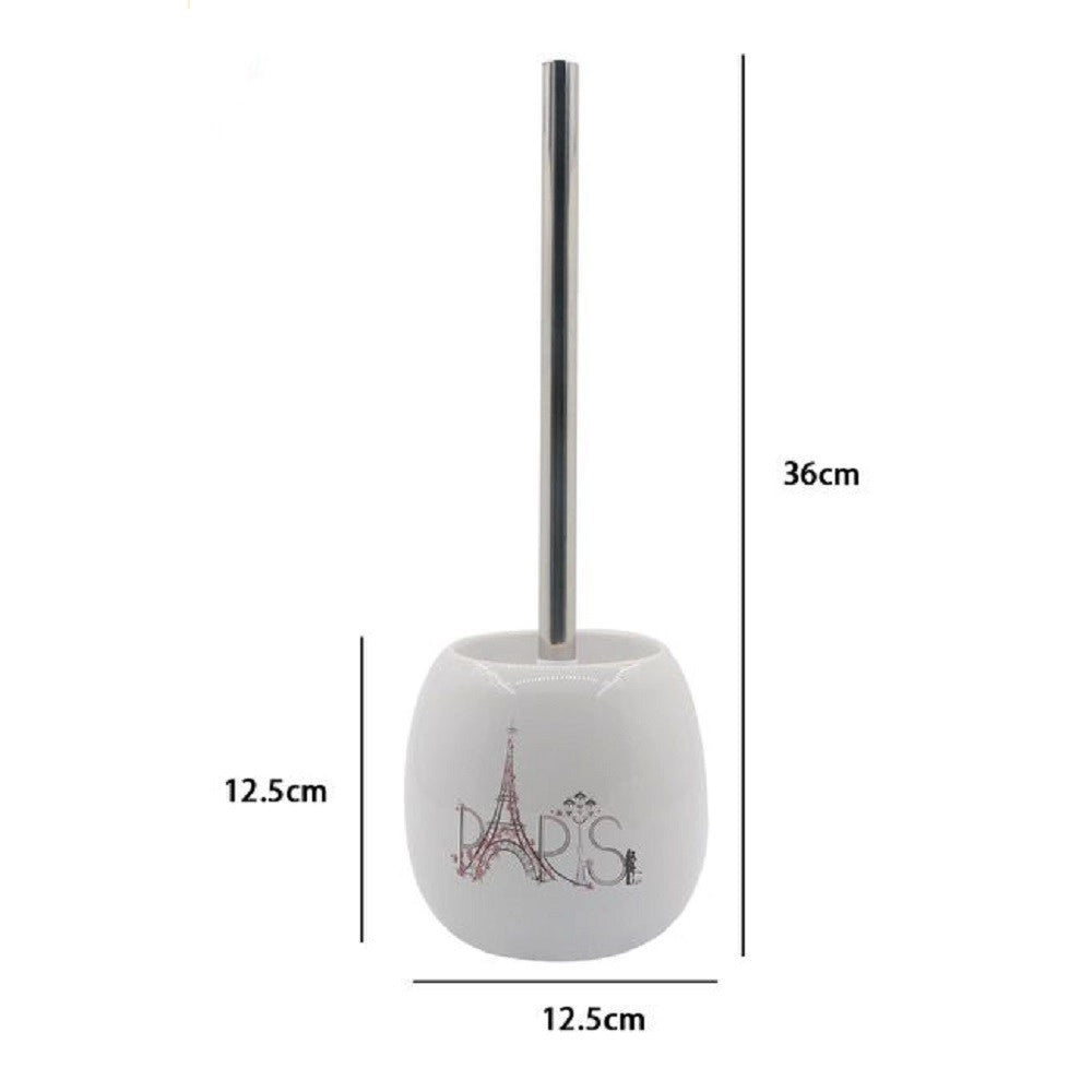 Trade Shop - Porta Scopino Bianco Decorato Scritta Paris Portascopino Accessorio Bagno 87038 -