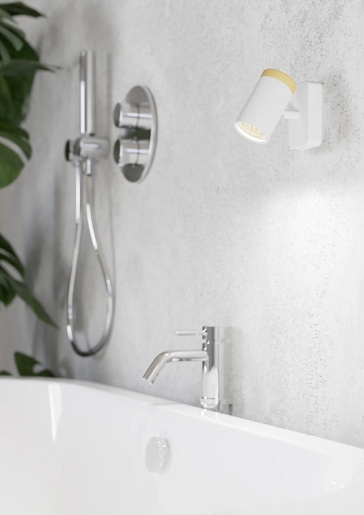 Faretti E Spot Moderno Consuma Metallo Bianco Legno Marrone 1 Luce Gu10 Ip44