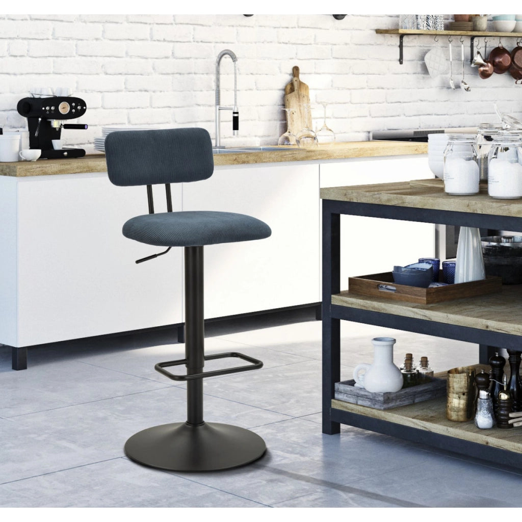 Set 2 sgabelli bar Light Navy blu con schienale, struttura nera regolabili in altezza
