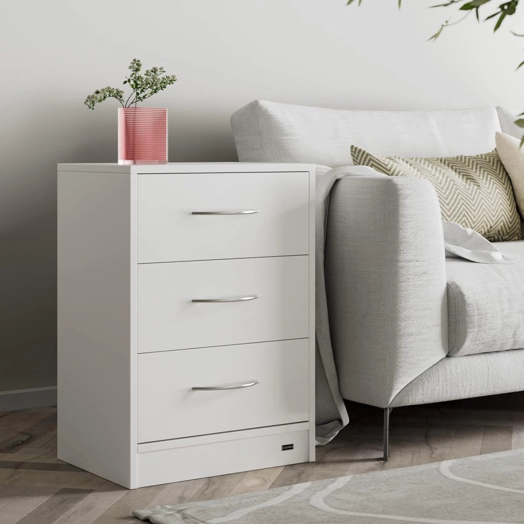 ® Comodino Set da 2 54x39x28cm in Legno 3 Cassetti Camera Letto Tavolino da Notte Comodini Bianco