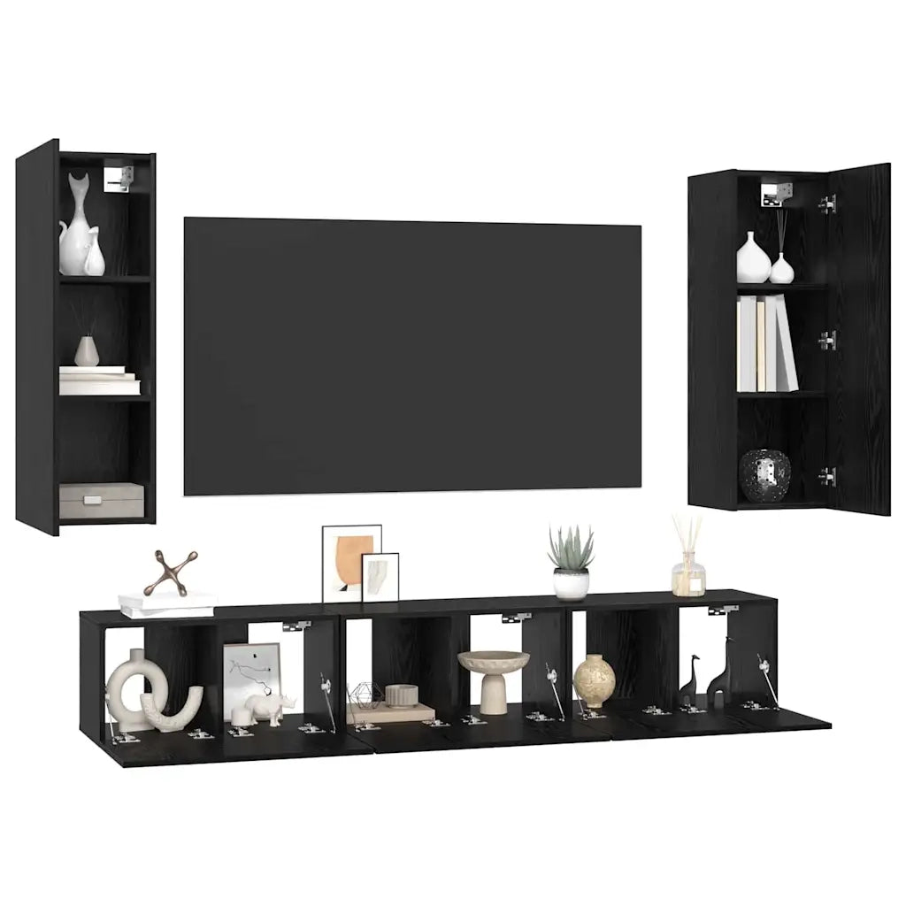 Set mobile TV 5 pcs Rovere Nero Legno multistrato