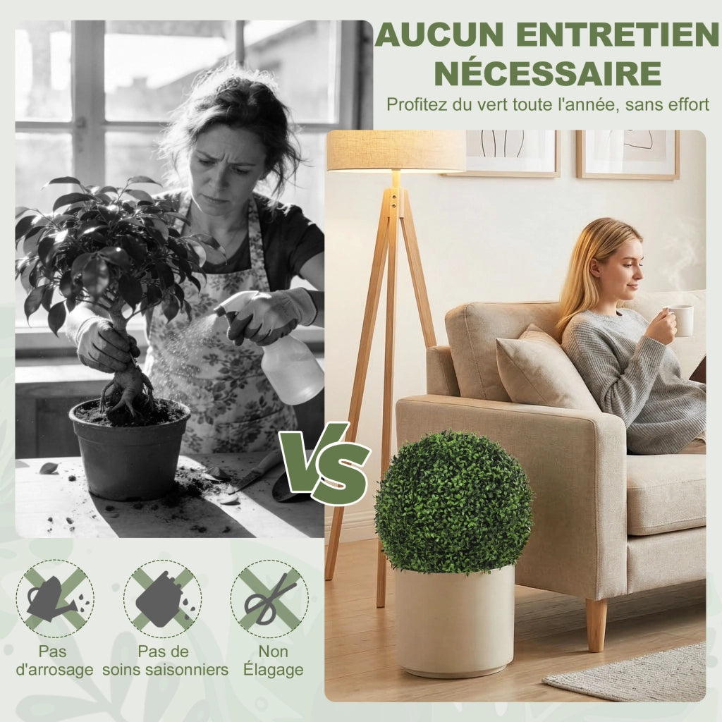 2 Palle Buxus Artificiali in Vaso ¨C zephmum ¨C Verde 42 cm