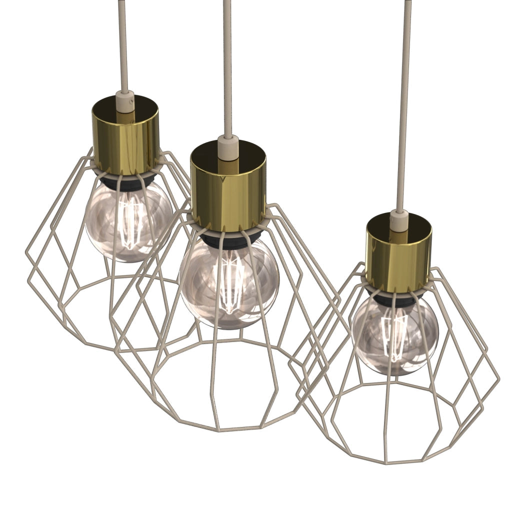 Lampada a sospensione Parkla 3 luci E27 beige/oro