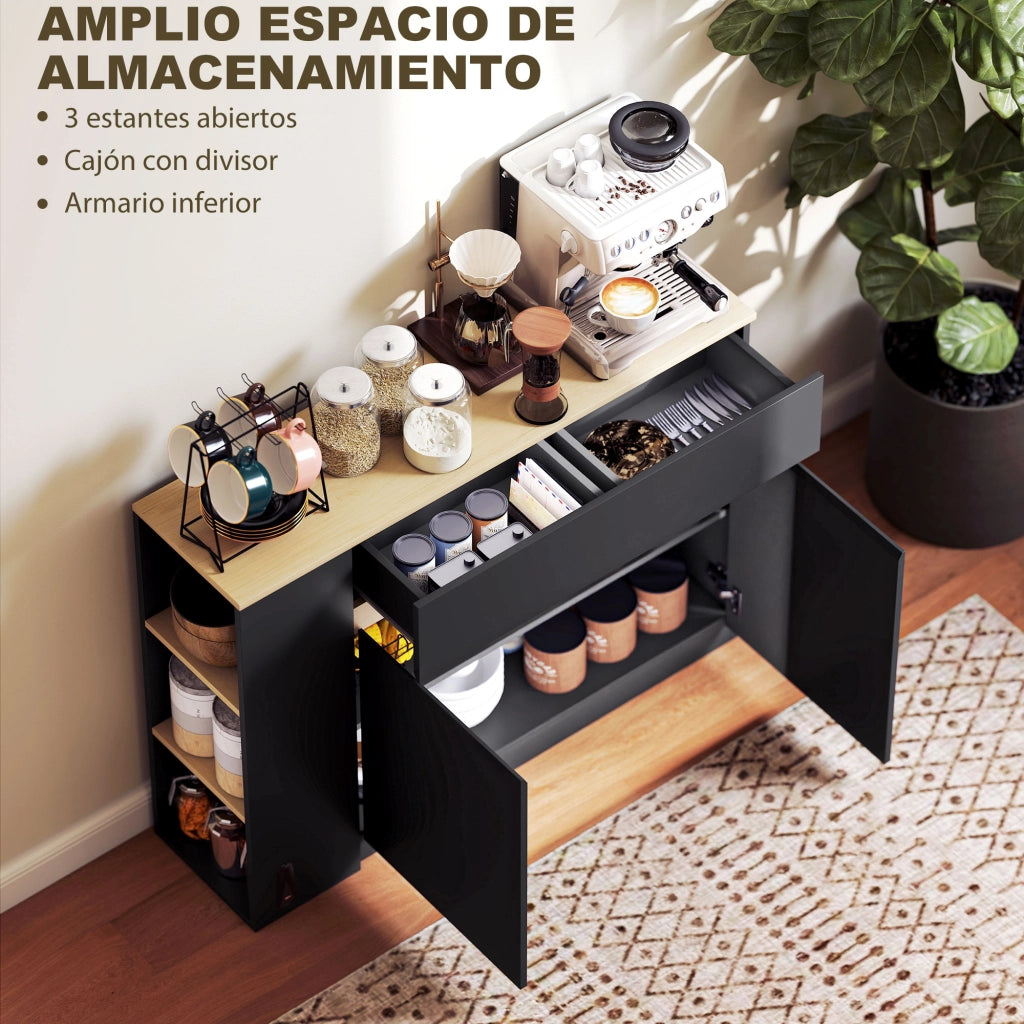 Armadio da Cucina con 2 Cassetti e 3 Ripiani Aperti ¨C Zephmum ¨C Nero 110x29.5x82 cm