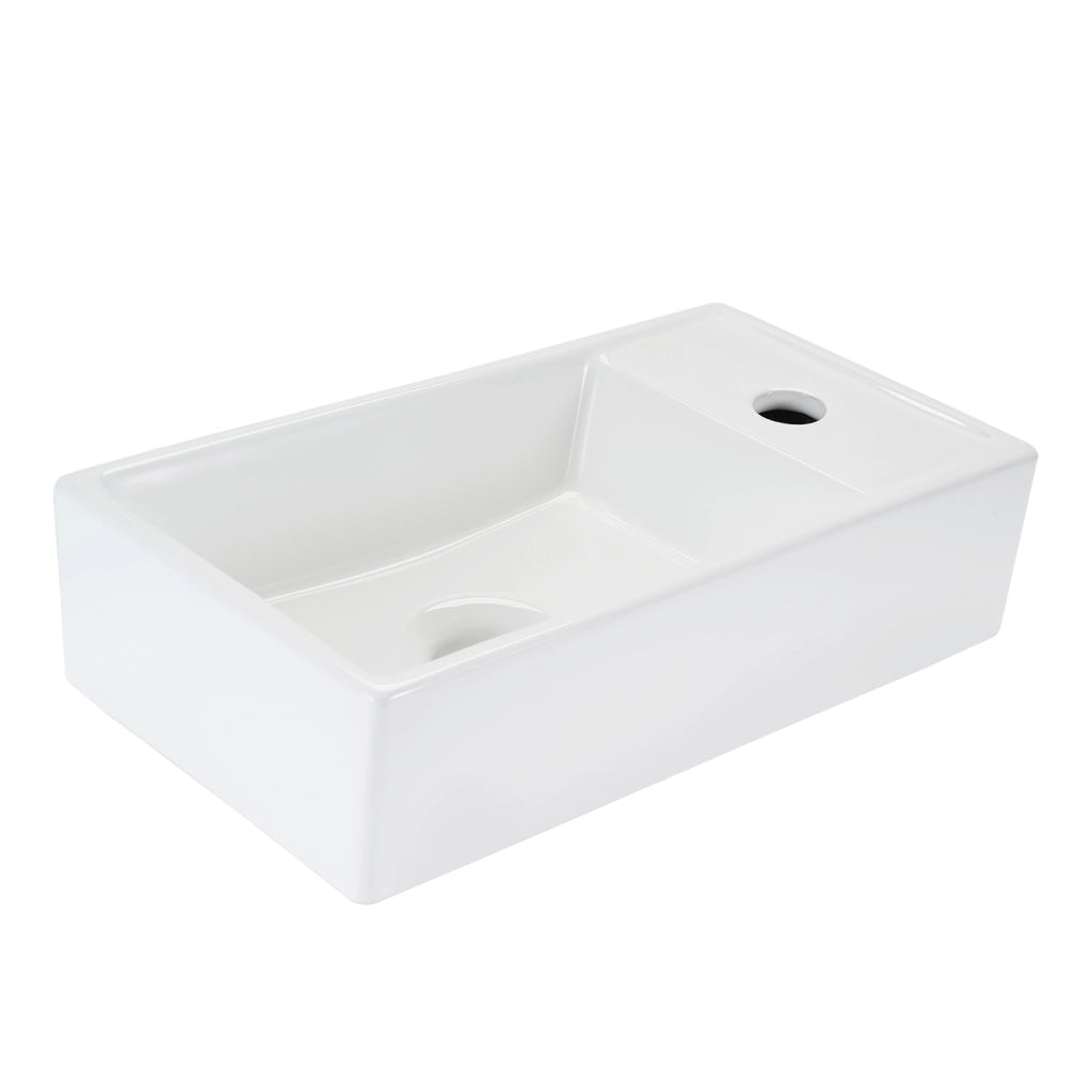 ZMH Lavabo da appoggio rettangolare in ceramica 40x22x10cm bianco lucido