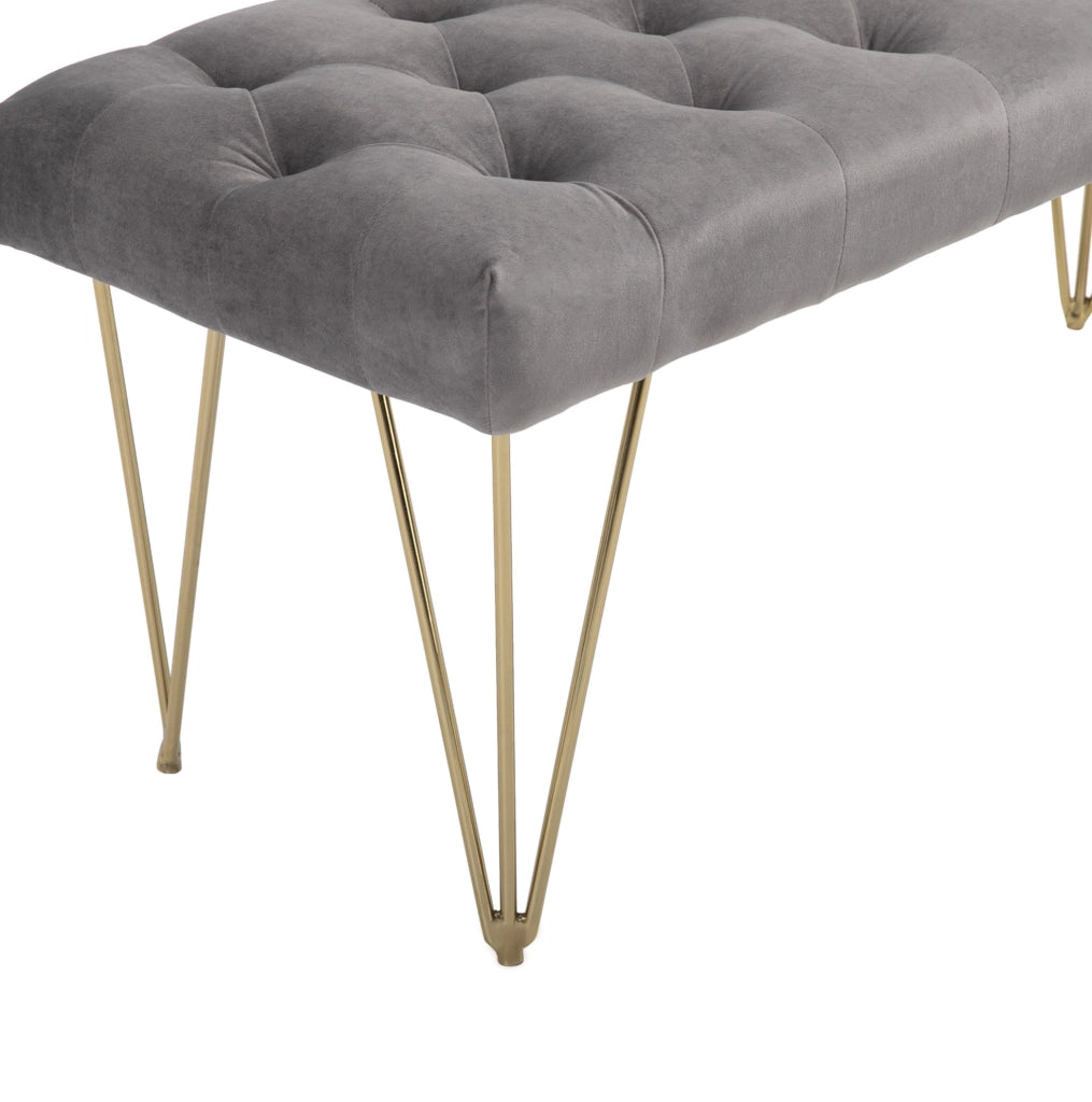 Panca da ingresso in velluto grigio 116 x 44,5 x 49 cm