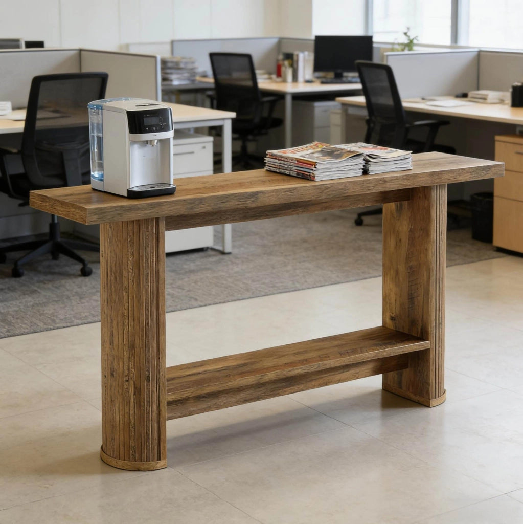 Tavolo consolle stretto in legno ingegnerizzato marrone dal design moderno