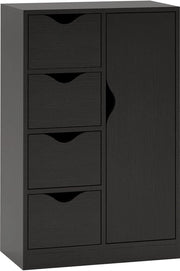 Cassettiere a muro - 1 Cassetto - 4 Scomparti - Nero - Struttura in Legno