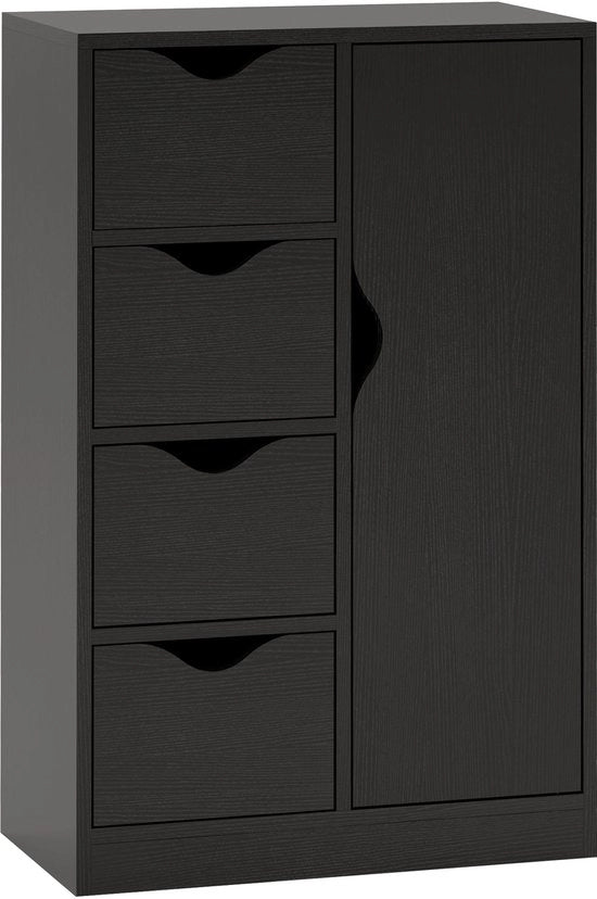Cassettiere a muro - 1 Cassetto - 4 Scomparti - Nero - Struttura in Legno