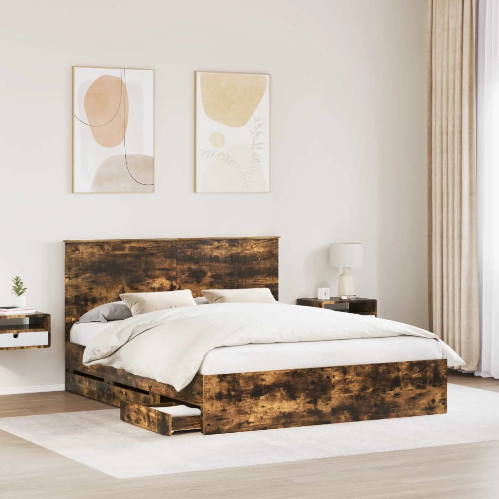 Struttura del letto con cassetto Rovere fumé 160 x 200 cm