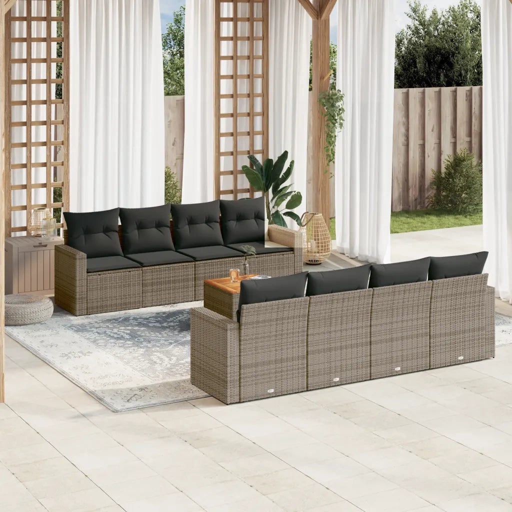 Set Divano da Giardino 9 pz con Cuscini Grigio in Polyrattancod mxl 114616