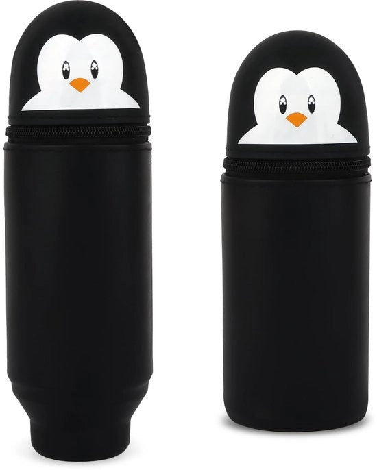 Etui 2-in-1 in silicone morbido, contenitore verticale, porta matite cartoon per ragazze e adolescenti (nero)